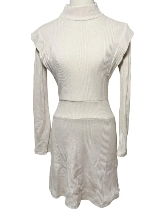 NWT Maeve by Anthropologie Strong Shoulder Ribbed Sweater Dress Ivory Size XXS - Picture 4 of 10